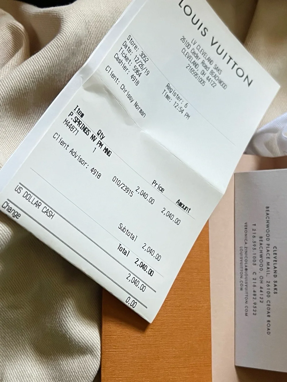 Louis Vuitton Orange and White Branded Box with Price Tag